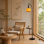 Lampe sur pied ajustable Mid-Century avec table d'appoint et abat-jour en verre orange