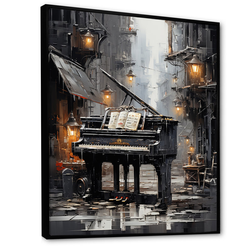 Piano Urban Upright I sur toile, H 32 po x l 24 po x P 1 po, Cadre flottant noir