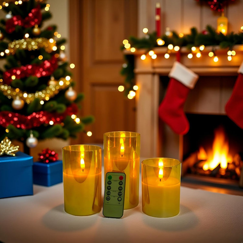 3D Wick Dancing LED Flickering Flameless Candles, Battery Operated Silver Gold Glass led Candles with Remote and Timer, 4 in, 5 in, 6 in, 3 Pack for Party,Wedding,Christams