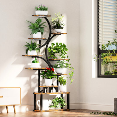 Support pour plante en forme de S de 68,5 po de hauteur avec 10 lumières de croissance flexibles, convient aux plantes d'intérieur dans le jardin et le vestibule, présentoir de coin élégant Spectrum Build, entretien facile