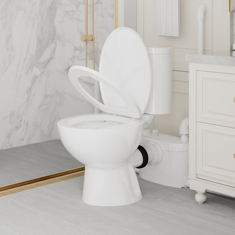 Macerating Toilet with 600W Macerator Pump Upflush Toilet for Basement with Extension Pipe with 4 Water Inlet