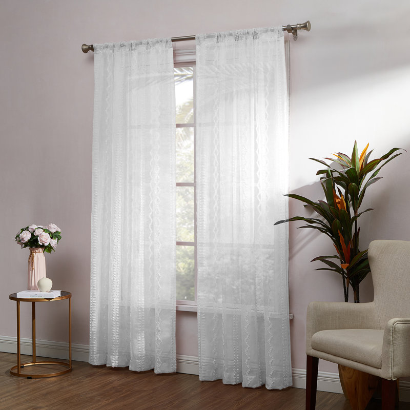 Haldeman Semi Sheer Curtain Single Panel, White, 52" W x 84" L