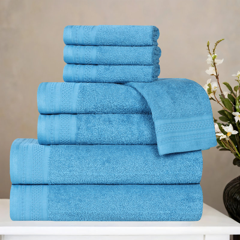 Ensemble de serviettes 8 pièces en coton gaufré Honeycomb, Azure