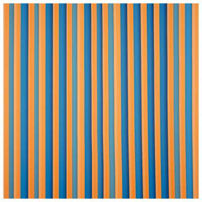 Tapisserie murale orange à rayures bleues - Décoration murale à rayures