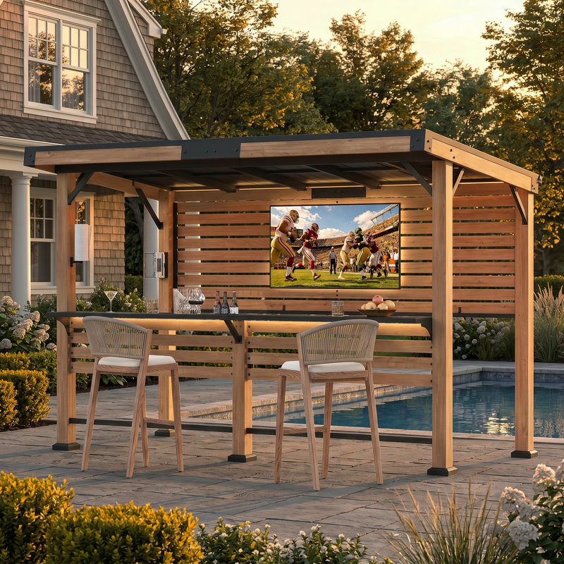 Pavillon de jardin en bois de cèdre de 6 pi 2 po x 11 pi Beaufort avec station de charge et organisateur d'accessoires, toit pavillin en acier galvanisé