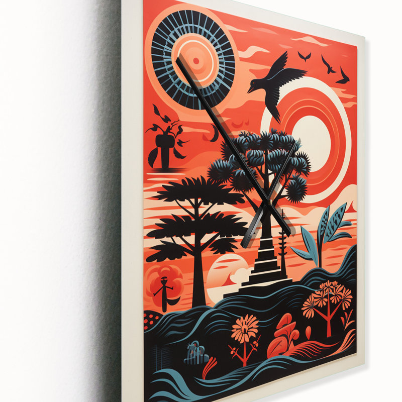 Paysage rétro pleine lune en rouge et noir I - Horloges murales animaux, Moyen