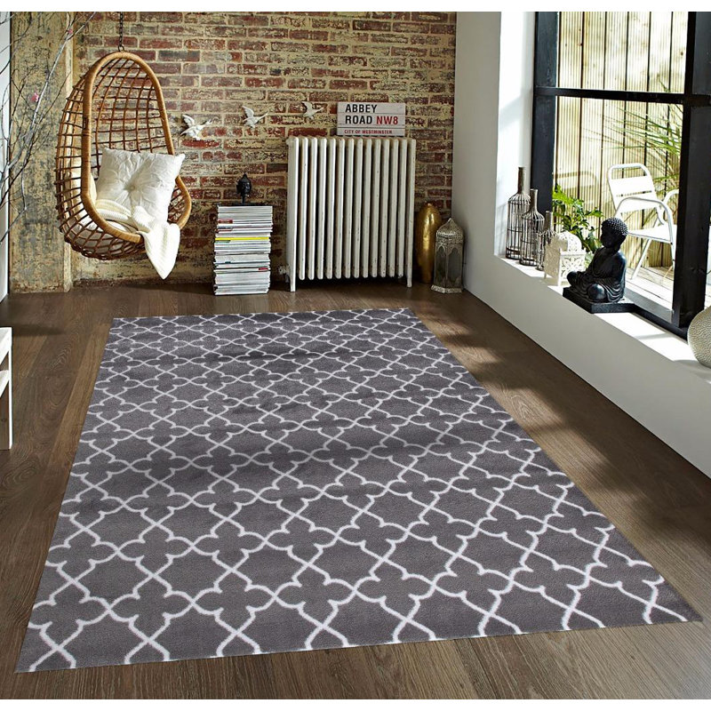 Tapis décoratif intérieur/extérieur gris à motif géométrique Alanson, Rectangle 6 pi x 9 pi