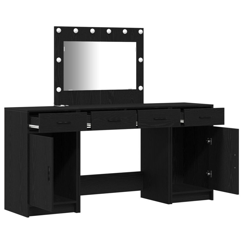 Dressing Table with Mirror, Black Oak