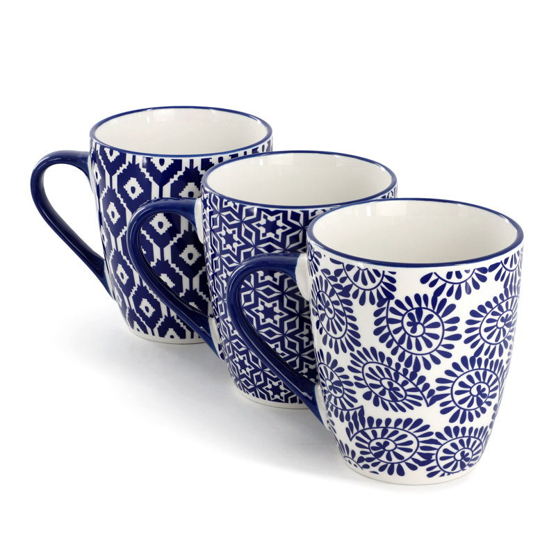 Red Barrel Studio® Mathre 6 Piece 12 Ounce Assorted Design Stoneware Mug Set in Blue and White