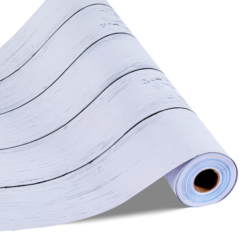 Papier peint à peler et coller, papier contact en bois blanc de 17,7 po x 472,4 po, auto-adhésif texturé, facile à nettoyer et à peler pour la cuisine