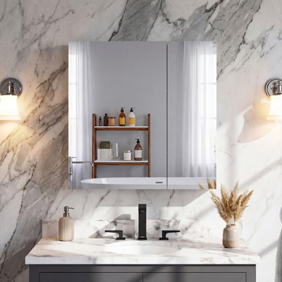 30" W X 30" H Frameless 2-Door Medicine Cabinet With Copper Free  Mirror | Explosion Proof Glass Mirror | Adjustable Glass Shelf | Recessed Installation, Surface Mount Installation Are Both Available | Soft Closing Door