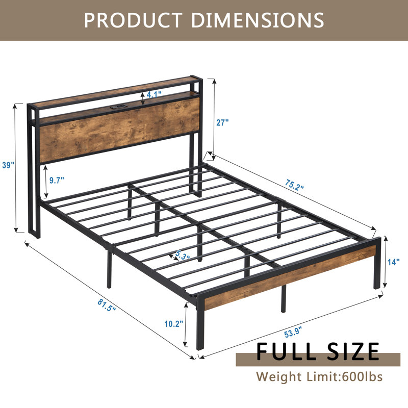 Structure de lit plateforme multifonctionnelle en métal avec charge intégrée, lumières DEL réglables et amplement d'espace de rangement