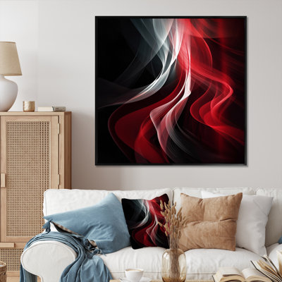 Red Black Contemplative Abstraction VI - Abstract Modern Waves Framed Canvas Print