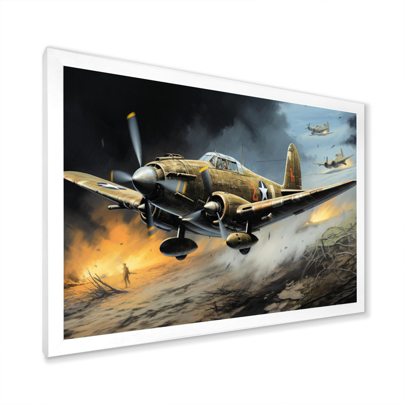 Vieille avion militaire pendant la Seconde Guerre mondiale - Art militaire sur toile, Cadre simple blanc