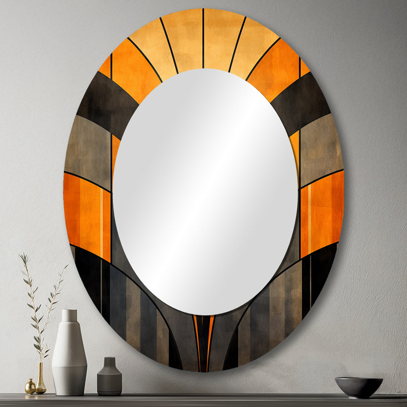 Orange And Grey Vectors - Large Oval Wall Mirror On Metal, 43" x 33"