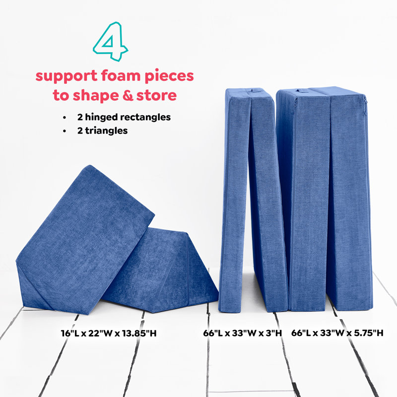 Yourigami Kids and Toddler Play Couch, Convertible Folding Sofa, Durable Foam Modular Design, Dark Blue
