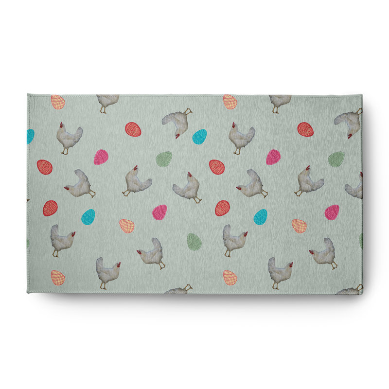 Tapis en chenille de Pâques avec poules et œufs, Rectangle 3 pi x 5 pi