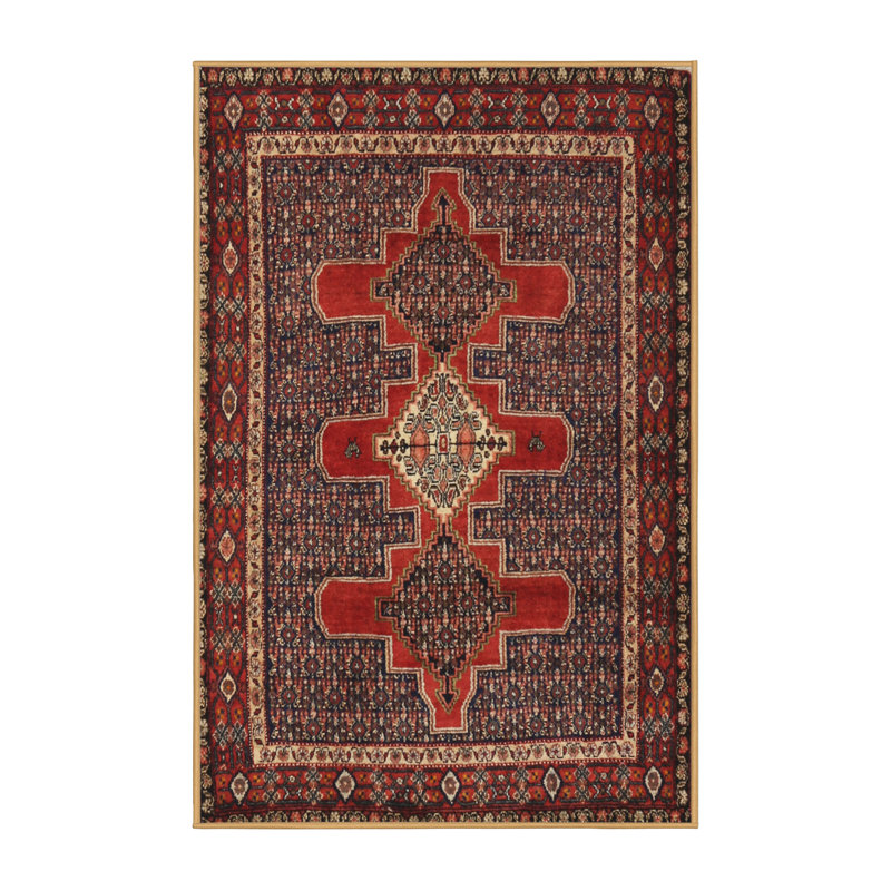 Tapis bleu/beige/brun traditionnel Juni, Rectangle 5 pi x 7 pi