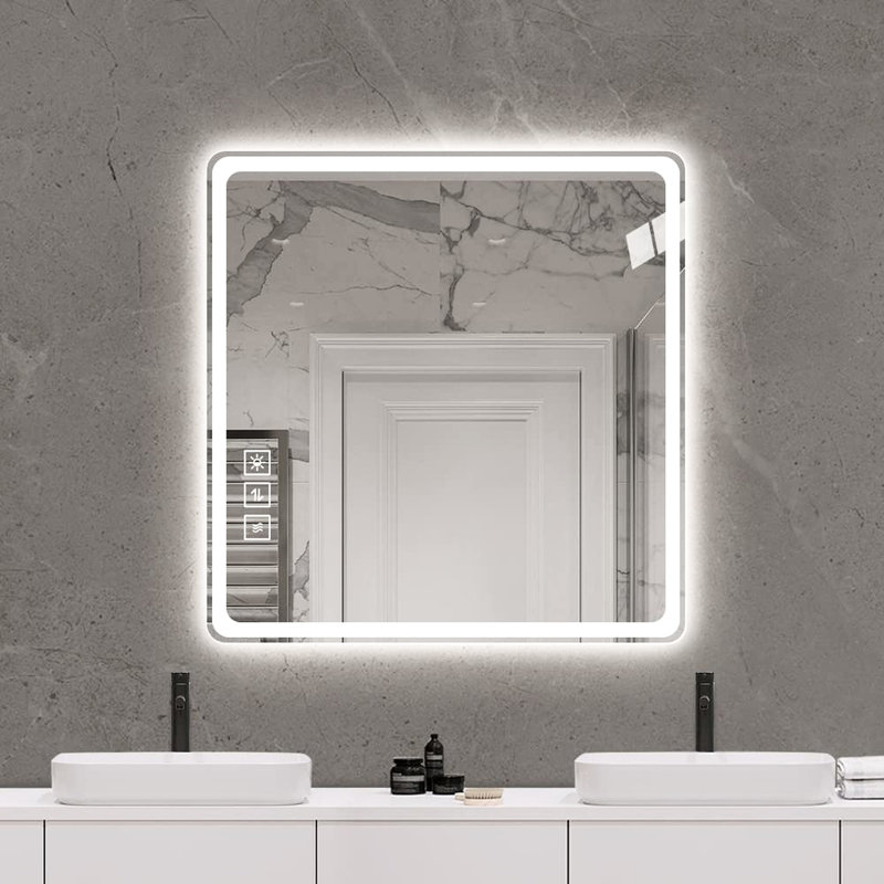 Miroir de salle de bain 36 po x 36 po à DEL, brouillard, rouille, éblouissement
