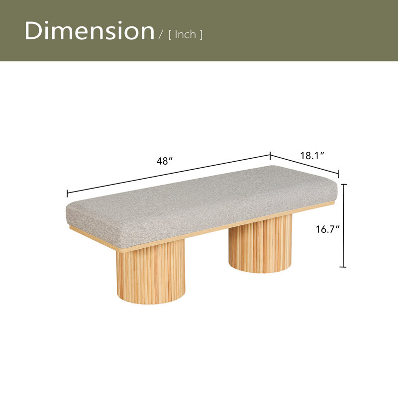 Banc rembourré avec pieds en tissu Boucle, Naturel