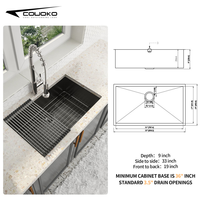Évier de cuisine encastrable L 33 po x l 19 po