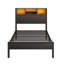 Twin Size Bed Frame with Storage Headboard, Metal Platform Bed with Charging Station, Bookcase Storage, Easy Assembly
