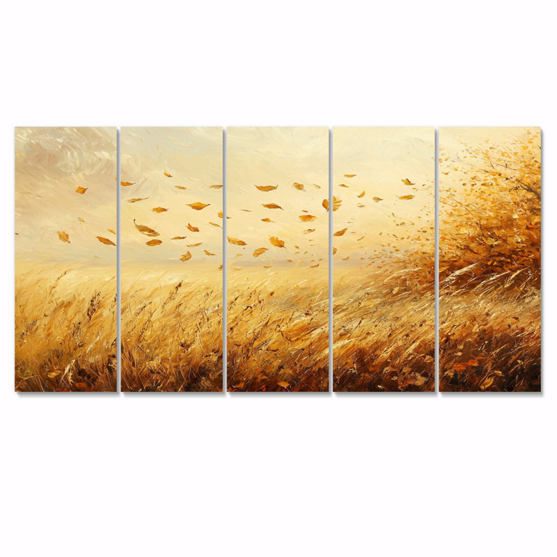 Feuilles d'automne automne dans les prairies II - feuilles, décoration murale - art mural traditionnel, H 28 po x l 60 po, 5