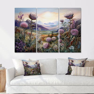 Purple Thistle Field Mountain Charm - Thistle Wall Art Living Room Set