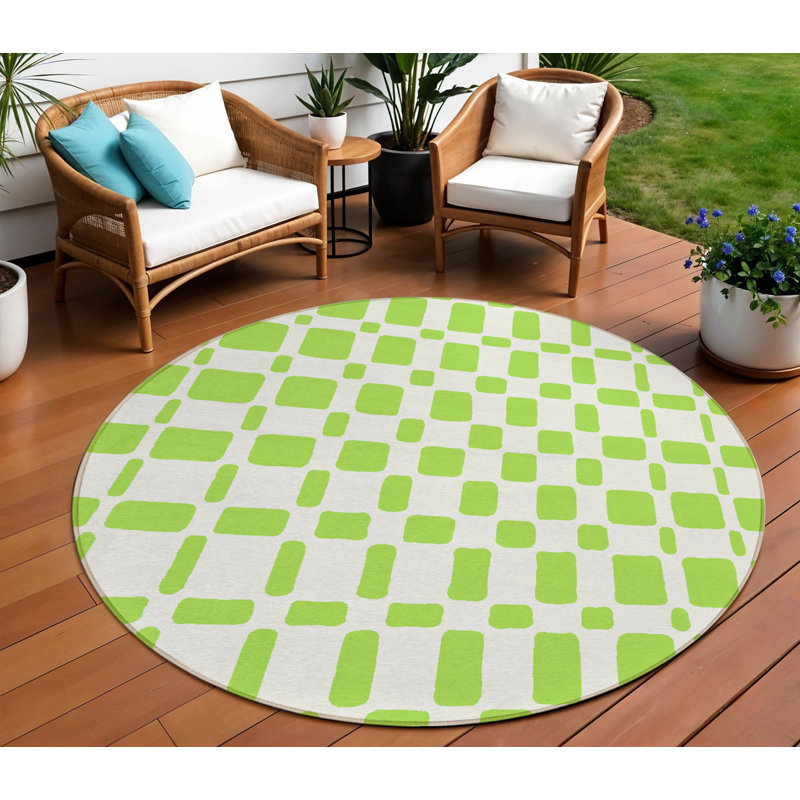 Tapis intérieur lavable rond 8 pi vert lime et ivoire
