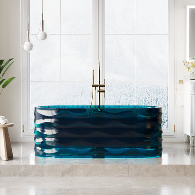 Baignoire autoportante en résine pure avec drain escamotable de 62 po x P 27 po bleu
