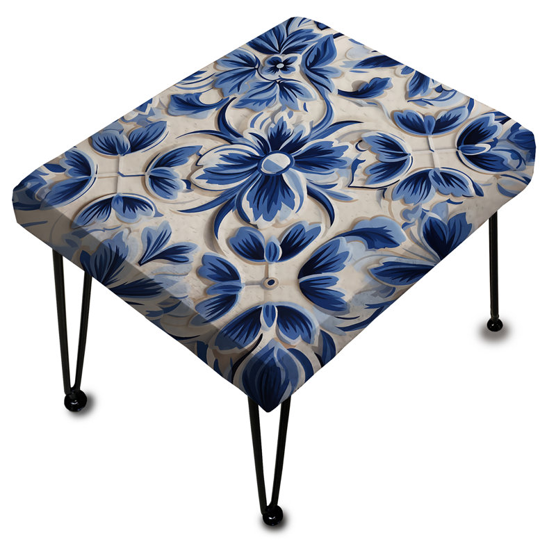 Motif victorien de cobalt à motif damier - Repose-pieds rectangulaire damassé