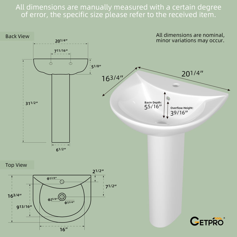 Base de lavabo de salle de bain en céramique de porcelaine vitrifiée blanche avec trou simple l 21 po x P 17 po