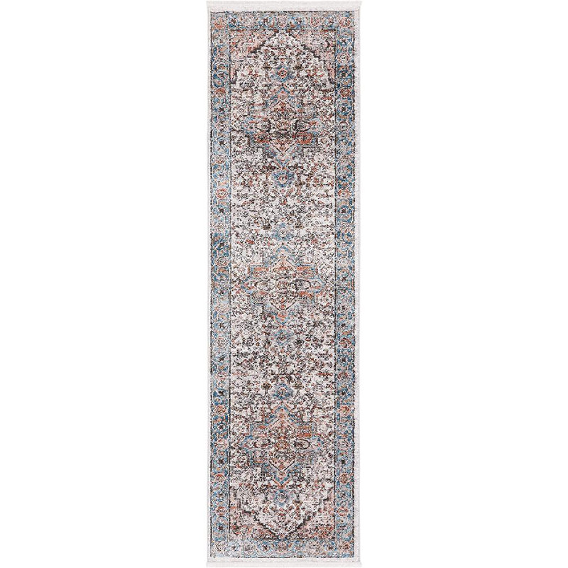 Tapis oriental gris / bleu Quinnipack, Tapis de couloir 2 pi 2 po x 6 pi