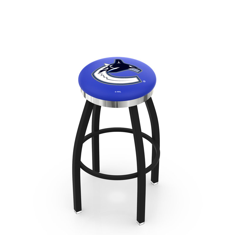 NHL 25" Swivel Bar Stool with Cushion, Black Wrinkle, Chrome, Vancouver Canucks
