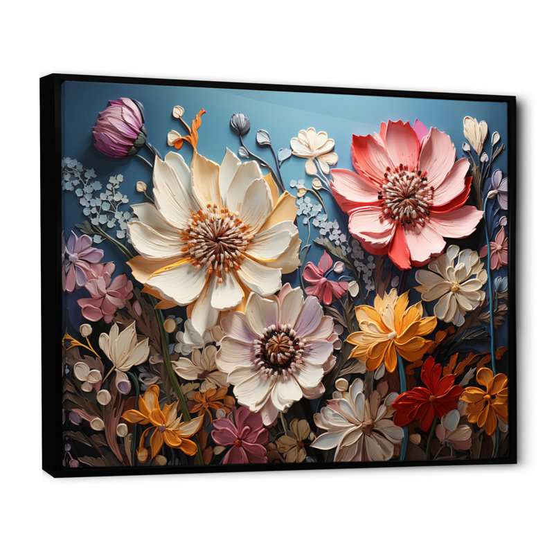 «White Pink Wildflowers Natures Symphony IV», reproduction d'art sur toile, H 12 po x l 20 po x P 1 po, Cadre flottant noir