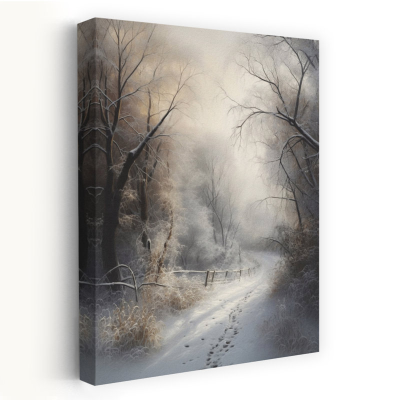 «Enchanting Snowy Path Peaceful Rustic Serene Forest Nature», art mural, H 36 po x l 24 po