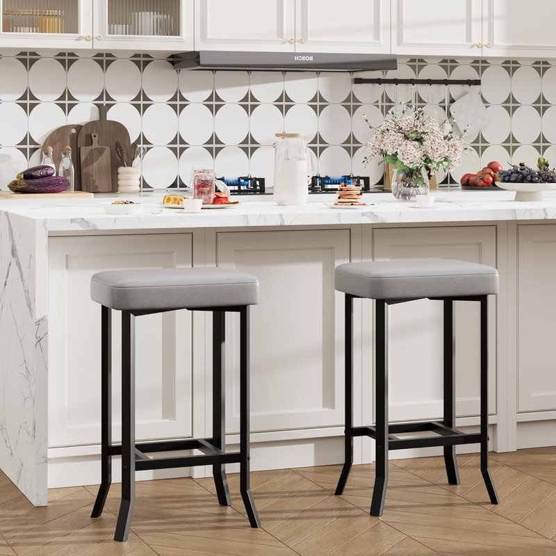 Ensemble de 2 tabourets de bar 24,6 po - Similicuir, pieds irréguliers, tabourets de comptoir compacts pour petits espaces, 2