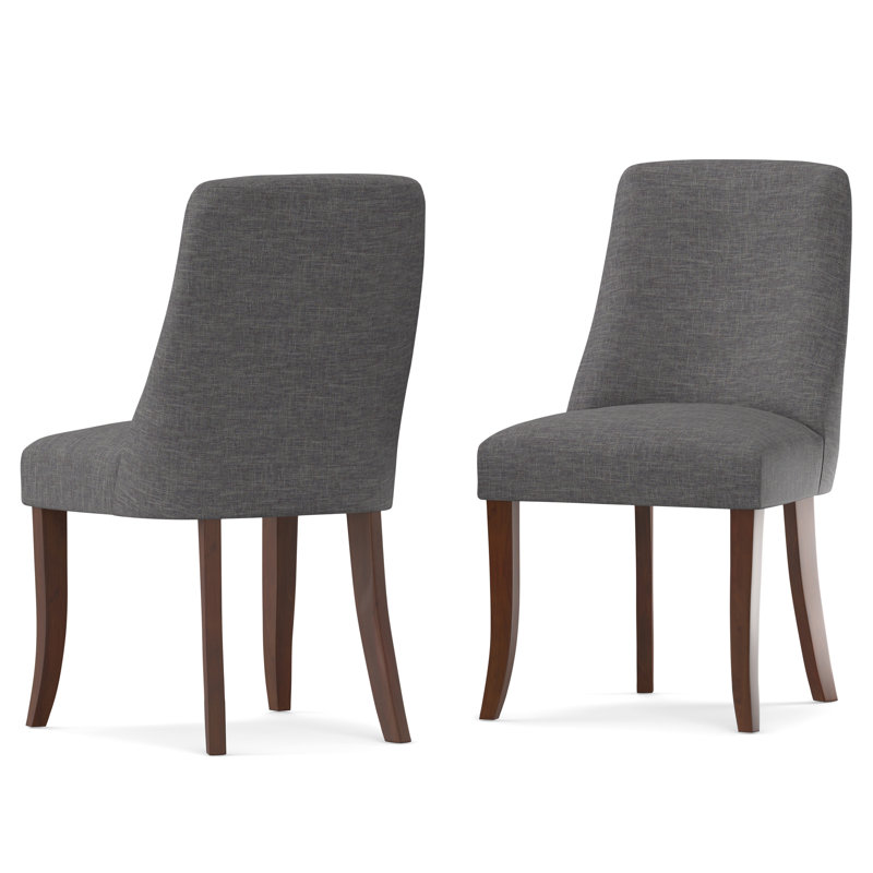 Walden Fabric Upholstered Dining Chair with Curved Backrest and Solid Wood Legs (Set of 2), Slate Gray