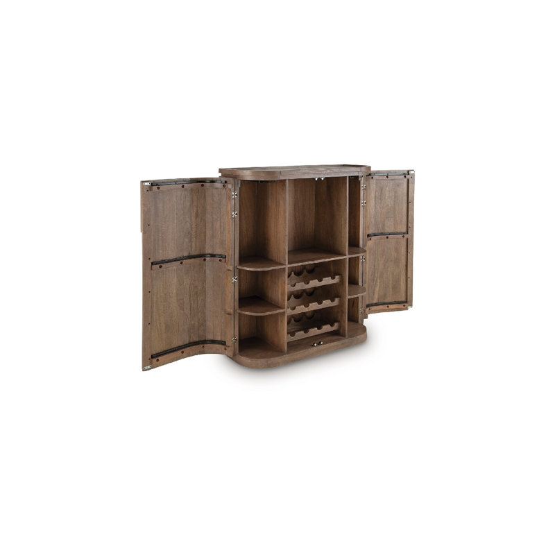 Lep Bar Cabinet, Wine & Glass Holders, 40 Inch Wide Medium Brown