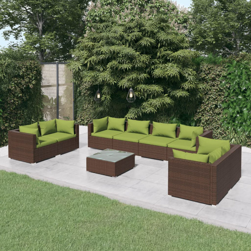 9 Piece Lounge Sofa Seating Group, Brown, Green