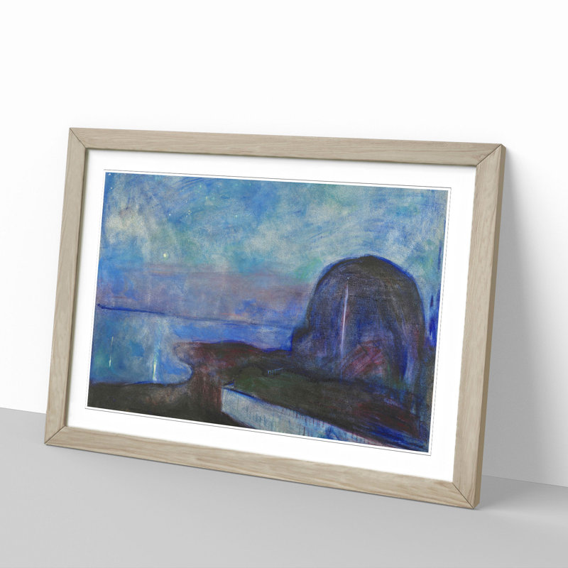 Starry Night by Edvard Munch - Picture Frame Painting, 27cm H x 36cm W x 2cm D, Oak