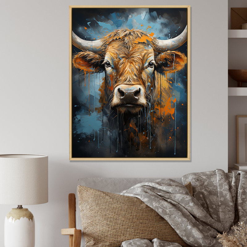«Liquide Fusion Cow Portrait I», reproduction sur toile, Cadre naturel flottant, H 32 po x l 16 po x P 1 po