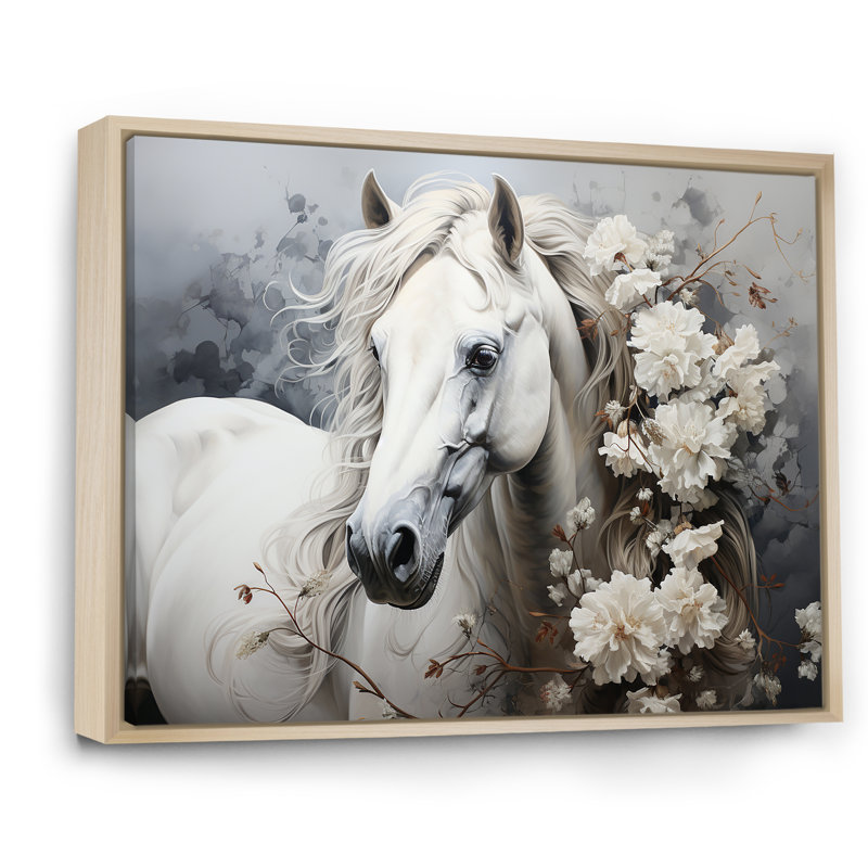 Majestic Flower Beauty Horse III - cheval, art mural encadré, 12" H x 20" W, Cadre naturel flottant