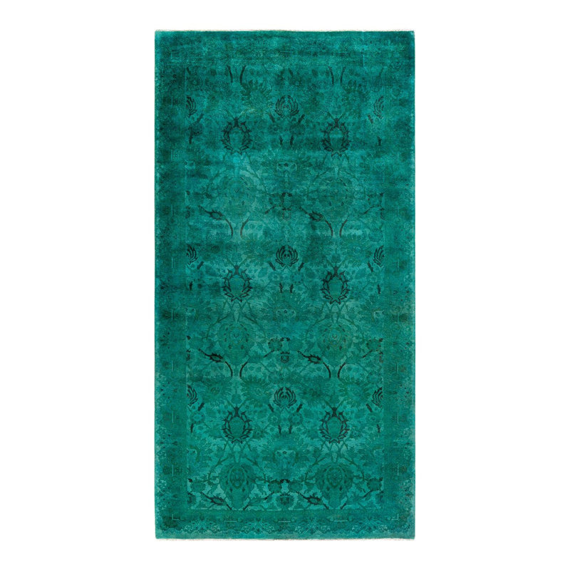 Contemporary Overdyed Wool Hand Knotted Blue Area Rug 6' 1" x 11' 8"