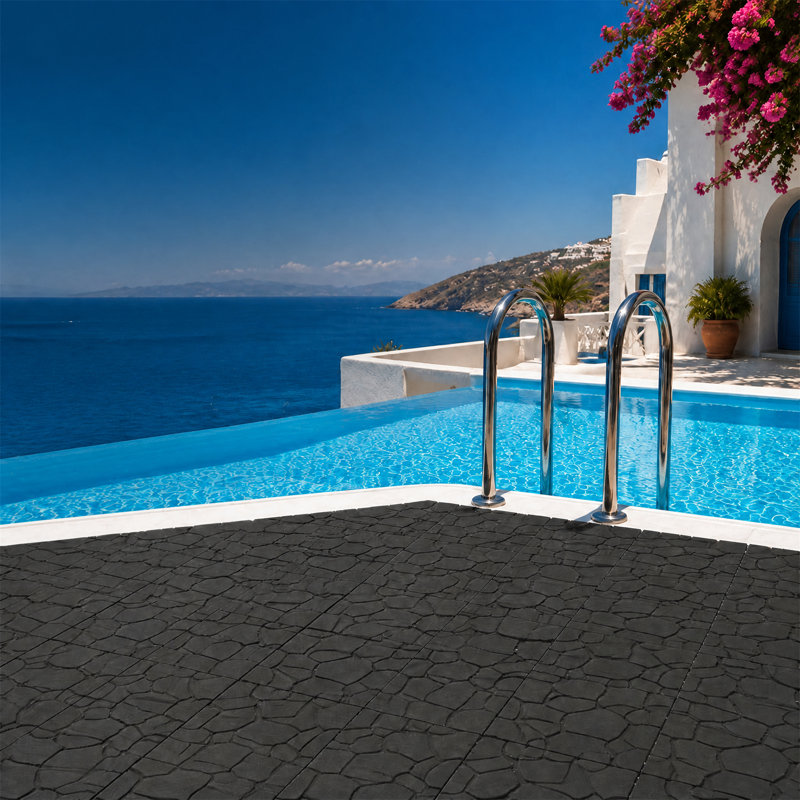 Dalles de terrasse emboîtables 12" x 12" à texture pierre, paquet de 44, gris foncé – Revêtement de sol à faire soi-même pour balcon, piscine, jardin et véranda