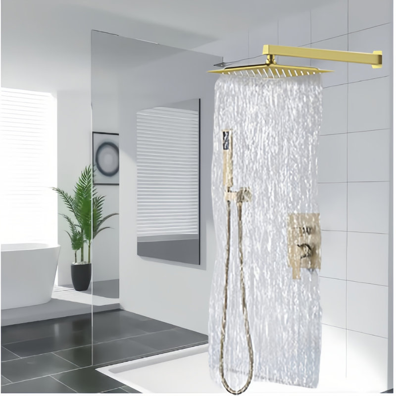 Rainfall Shower Faucet Set with High Pressure 10 inch Shower Head Hand Held Square Shower Head, Brushed Gold