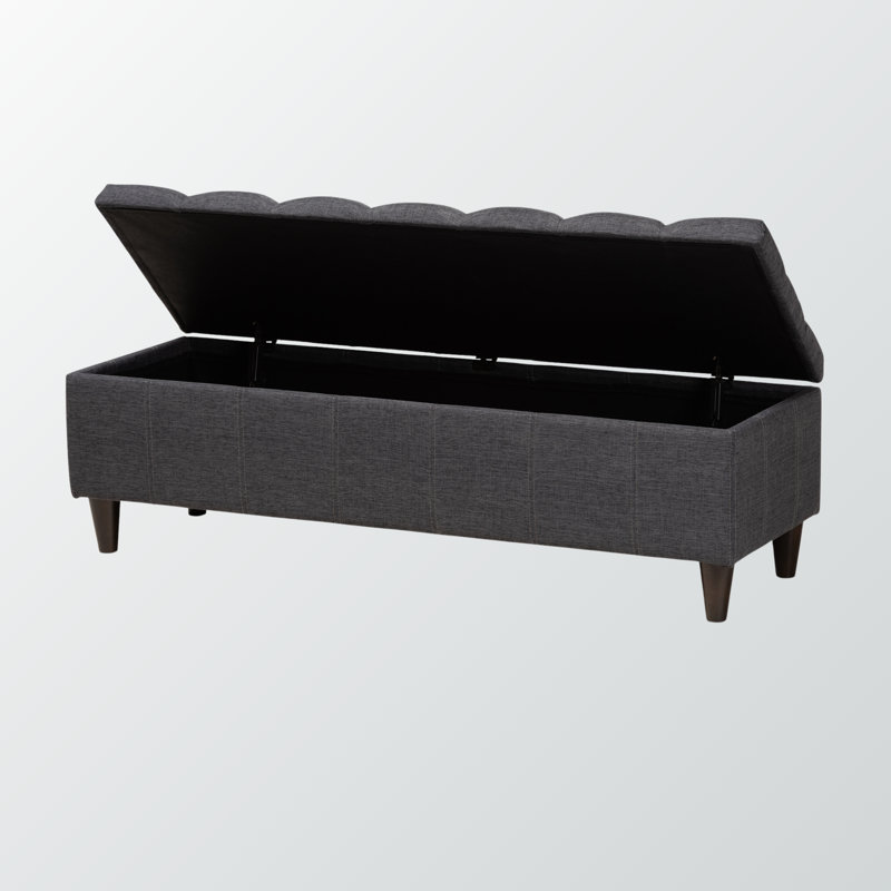 Claes Rectangle Upholstered Ottoman in Dark Grey, 14.9'' H X 15.25'' D X 47.9'' W, Dark Gray Velvet