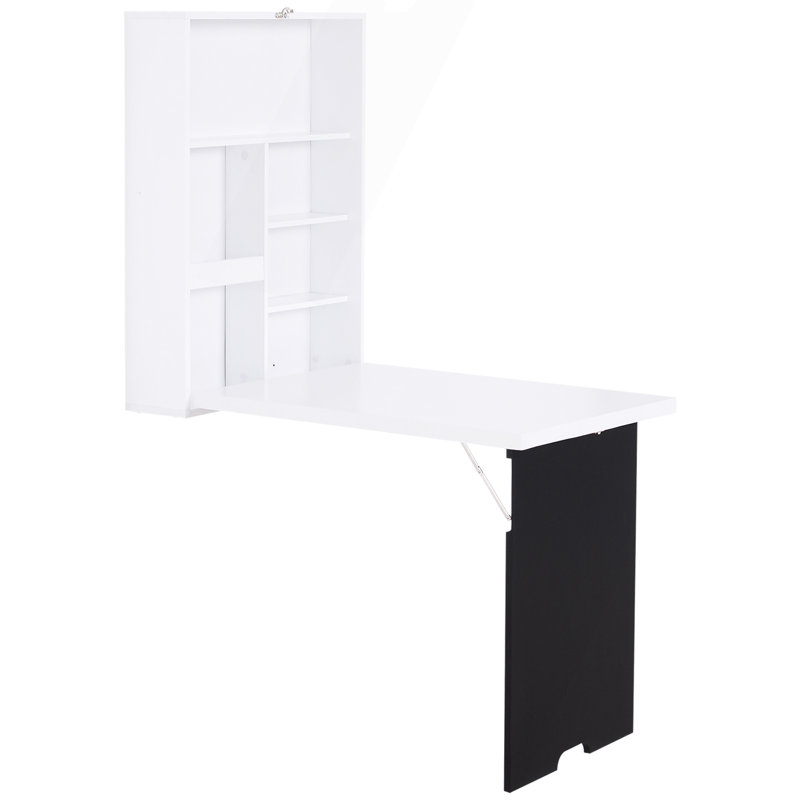 Bureau mural pliable mural avec tableau noir, bureau flottant convertible pliable avec tablettes, blanc