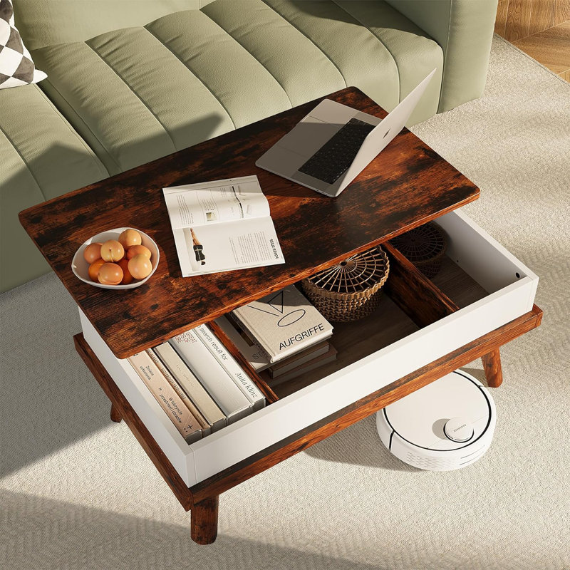 Table basse à plateau relevable avec rangement Brierra, Brun