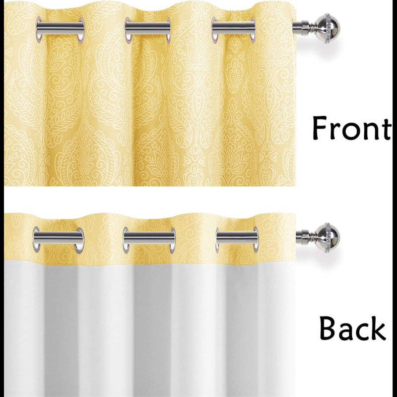 Ombre Blackout Curtains For Bedroom - Damask Patterned Thermal Insulated Energy Saving Grommet Curtains For Living Room, Set Of 2 Gradient Window Curtain Panels, 52 X 84 Inches Long